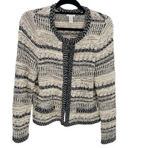 Chicos Cream & Black Chunky Cable Knit Blazer Cardigan - Chico Sz 1= Sz M/8